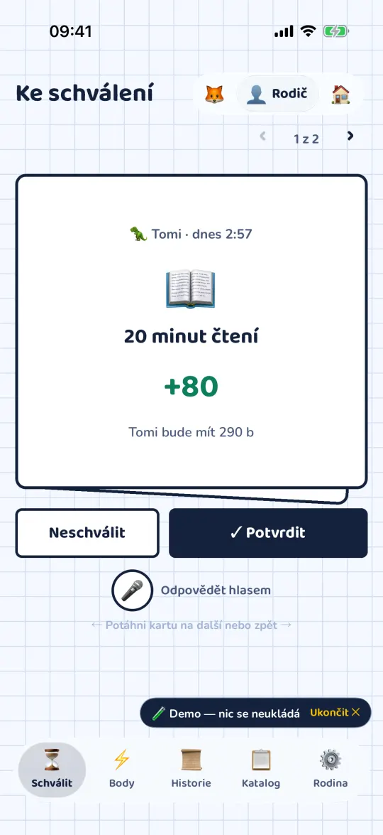 Schválit: karta s nahlášeným úkolem