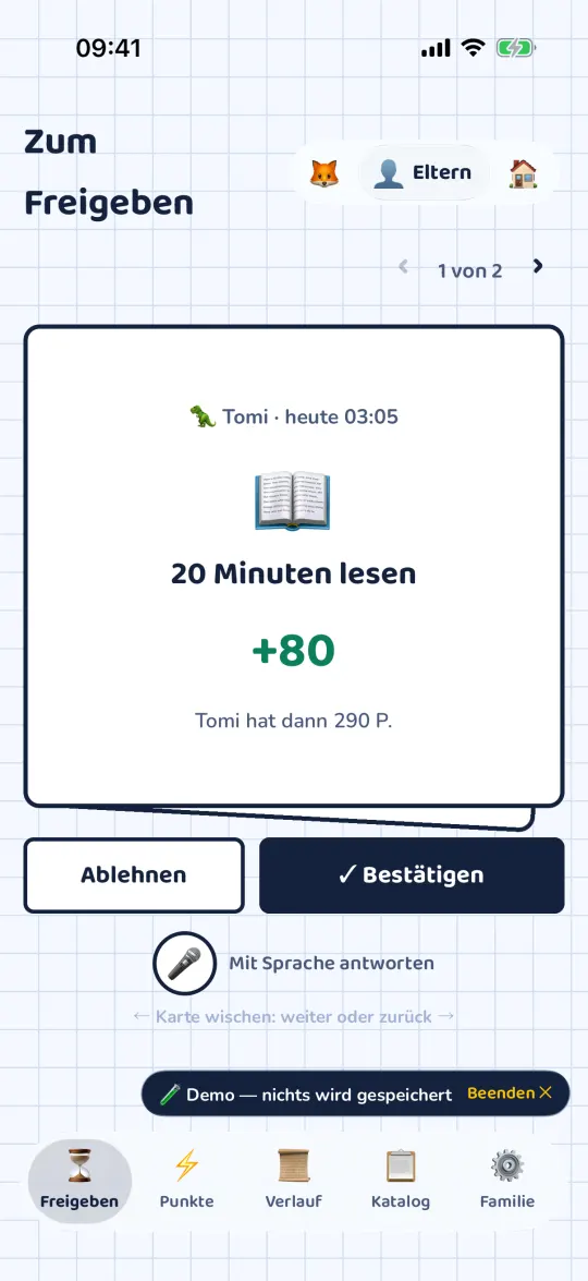Freigeben: eine Karte mit einer gemeldeten Aufgabe
